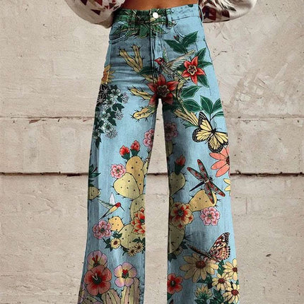 Plus Size Women's Casual Pants Thin Imitation Denim Wide Leg Fendax 0