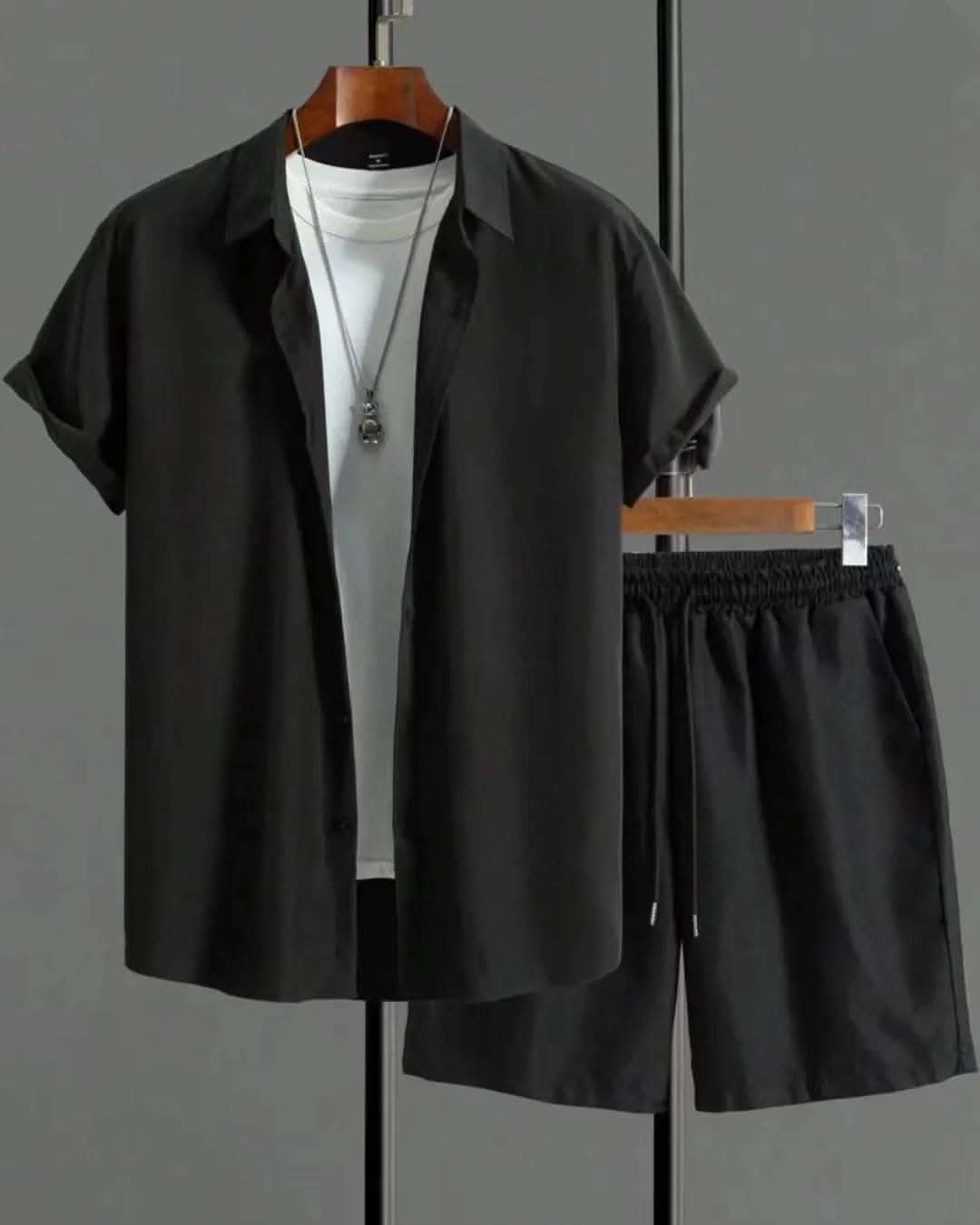 Jacquard Black And White Solid Color Suit Short Sleeve Fendax 0