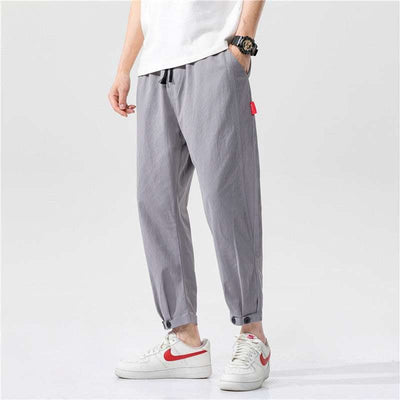 Men's Straight Casual Loose Cotton And Linen Cropped Pants Fendax 0