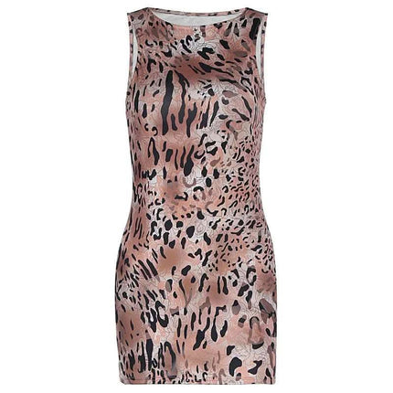 Sleeveless Leopard-print Slim-fit Hip-wrapped Short Dress Fendax 0