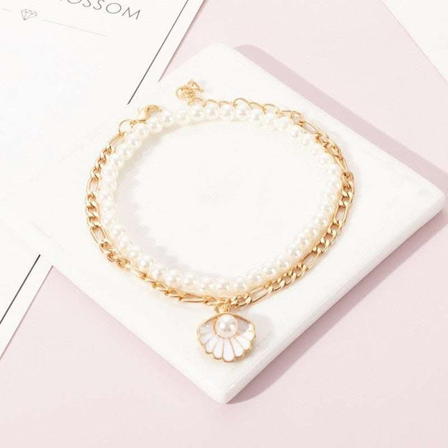 Women's Multi Layered Rice Beads Colorful Shell Pearl Feet Chain Fendax 0