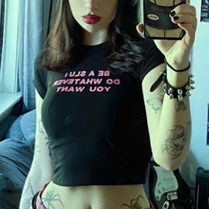 Women's Round Neck Pullover Short Sleeve-letter Printed Crop Top Fendax 0