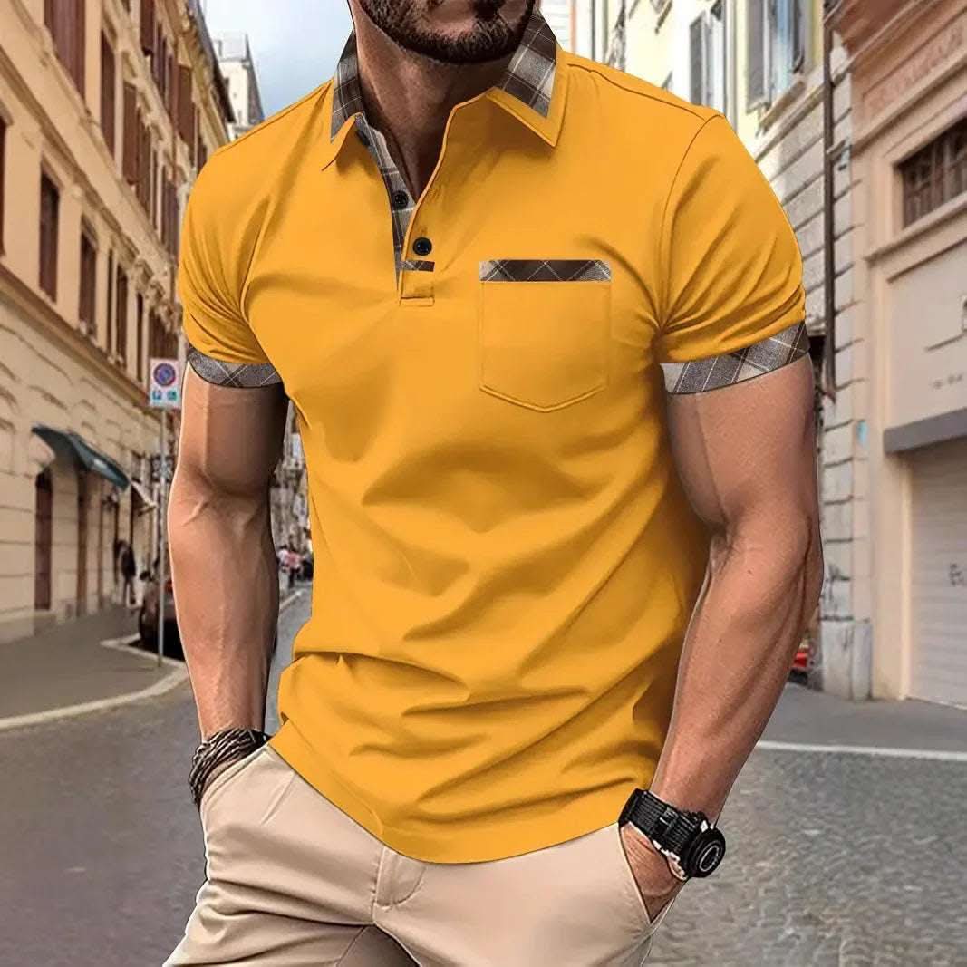 Season New Men's Short Sleeve Fashion Plaid Colorblock T-shirt Fendax 0