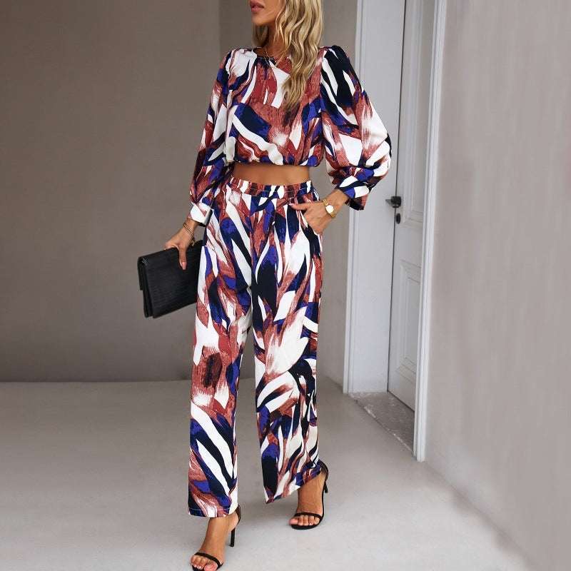 Women's Clothing Fall Winter Fashion Printed Top Suit