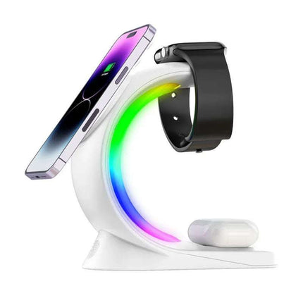 4 In 1 Magnetic Wireless Charger Fast Charging For Smart Phone Atmosphere Light Charging Station For Airpods Pro I-phone Watch Fendax 0