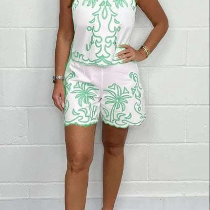 Summer Embroidered Vest Shorts Casual Fashion Set Fendax 0