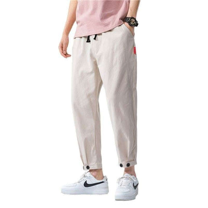 Men's Straight Casual Loose Cotton And Linen Cropped Pants Fendax 0