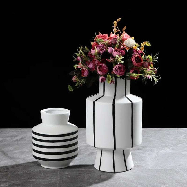 Black And White Striped Ceramic Vase Light Luxury Modern Home Fendax 0