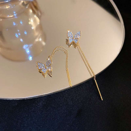 925 Silver Needle Long Tassel Butterfly Earrings Fendax 0