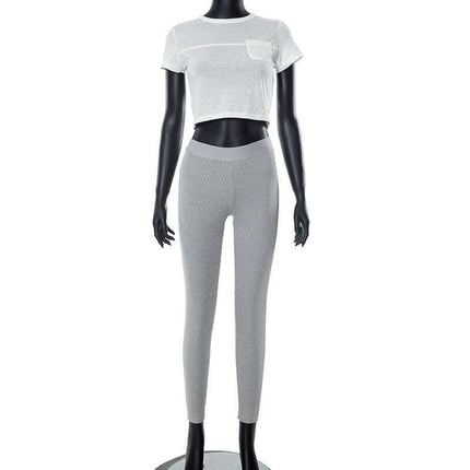 Crop-top Short Sleeve T-shirt Casual Pants Two-piece Set Fendax 0