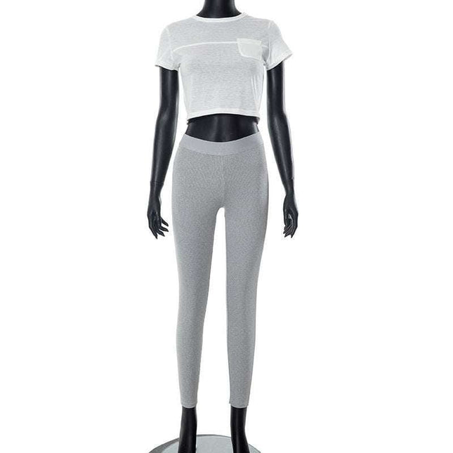Crop-top Short Sleeve T-shirt Casual Pants Two-piece Set Fendax 0