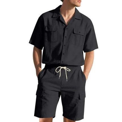 Men's Casual Solid Color Short Sleeve Shorts Suit Fendax 0