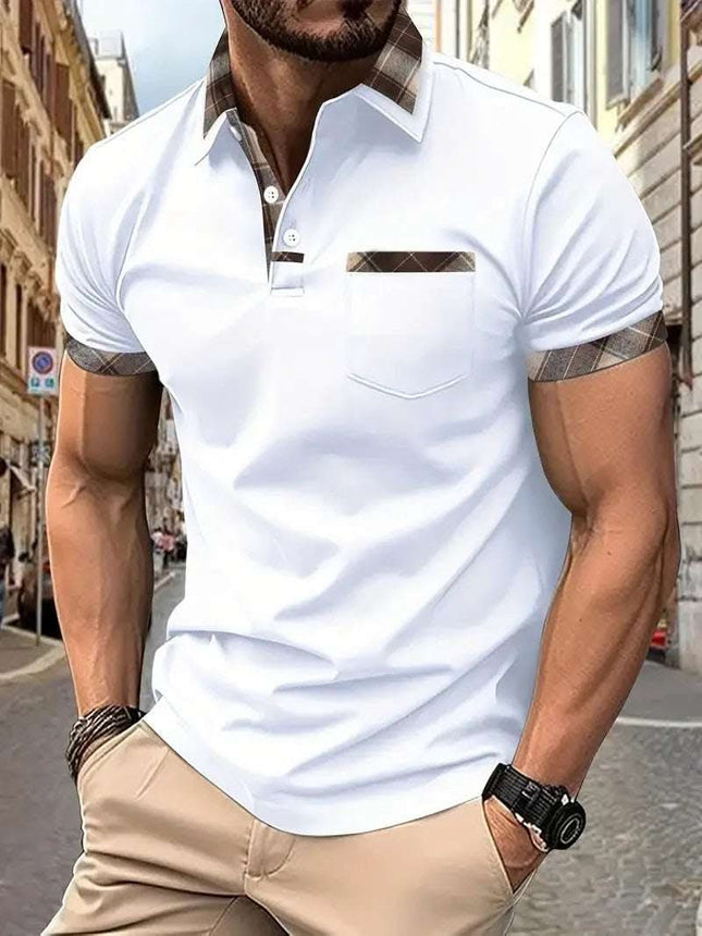 Season New Men's Short Sleeve Fashion Plaid Colorblock T-shirt Fendax 0
