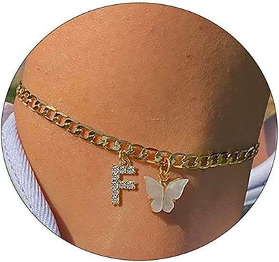 Butterfly Letter Feet Chain Fashion Inlaid Diamond Letter Acrylic Fendax 0