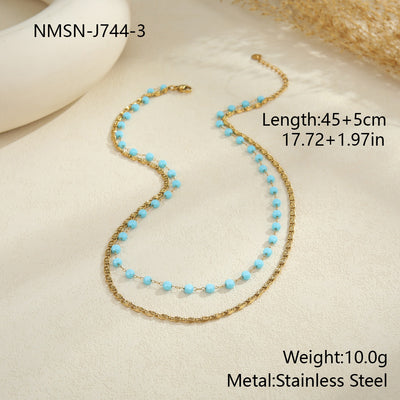 Zircon Necklace Stainless Steel Chain Beaded Bracelet