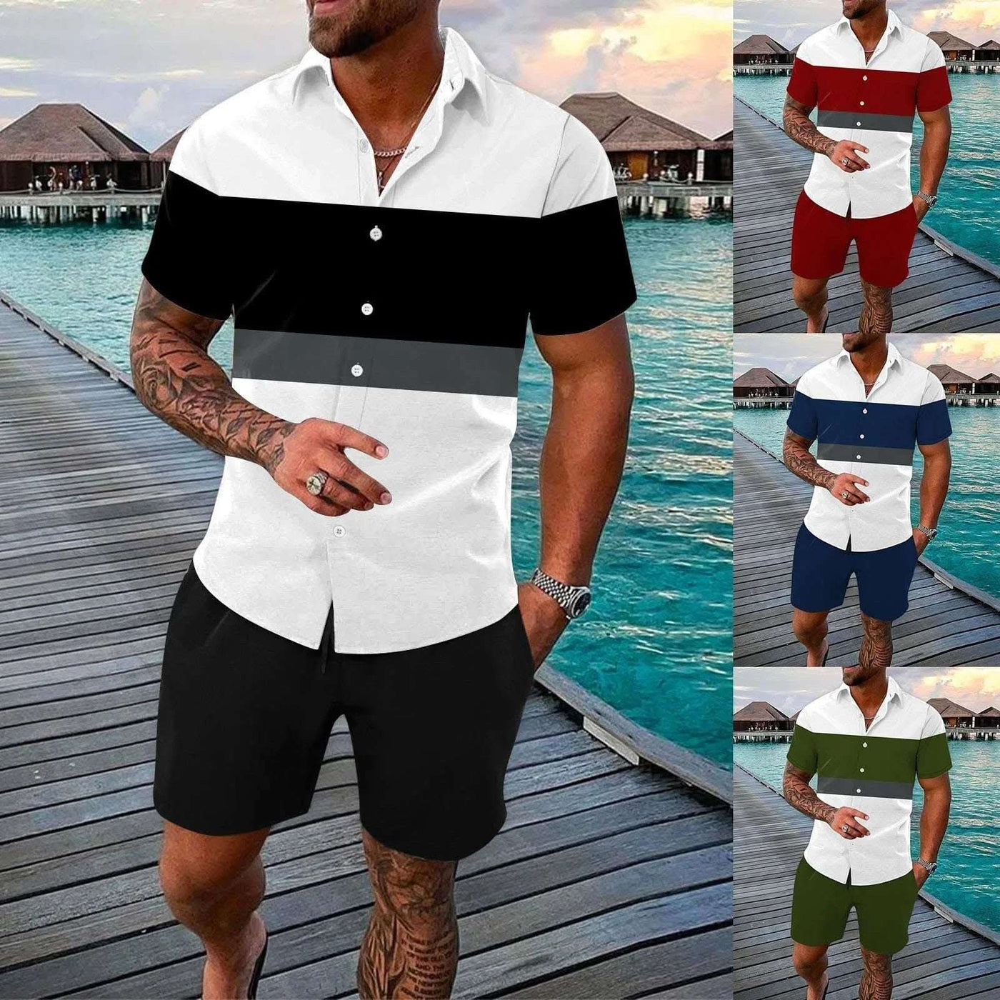 Fashion Men Summer Lapels Shirt Outfit Fendax 0