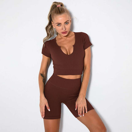 Seamless Knitted Sexy Sports Short-sleeved Shorts Yoga Wear Fitness Suit Fendax 0