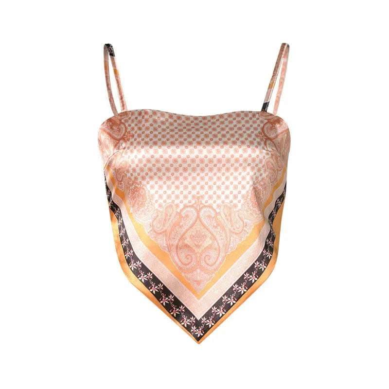 Satin Print Back Lace Sexy Top Bellyband Fendax 0