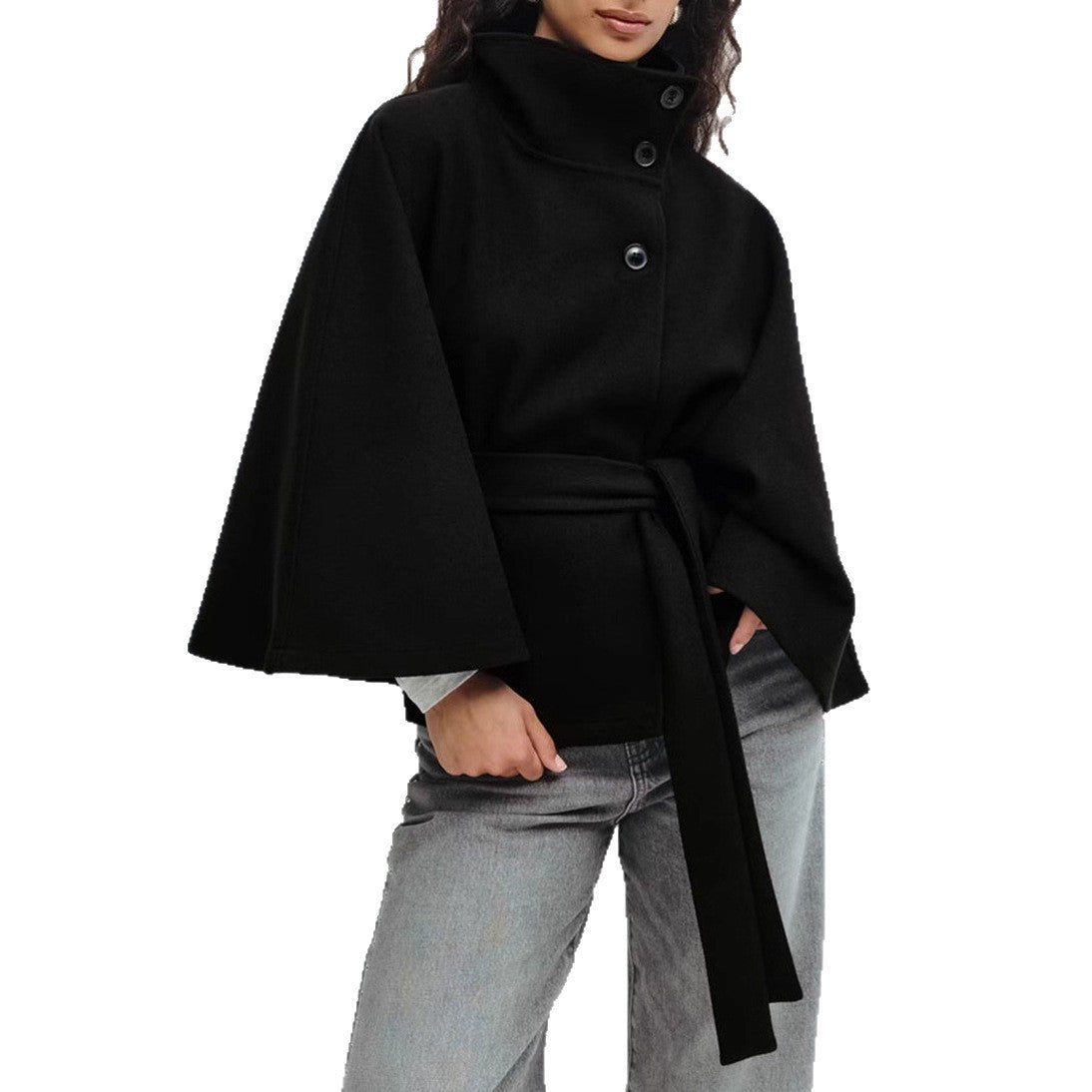 High Neck Batwing Sleeve Coat