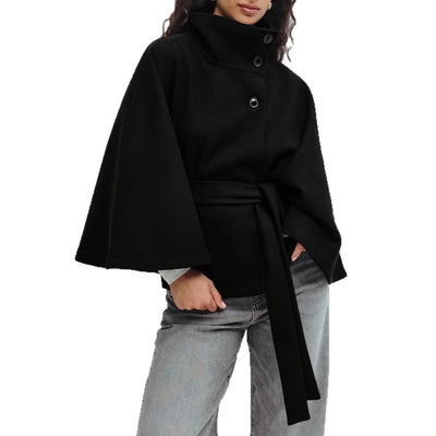 High Neck Batwing Sleeve Coat
