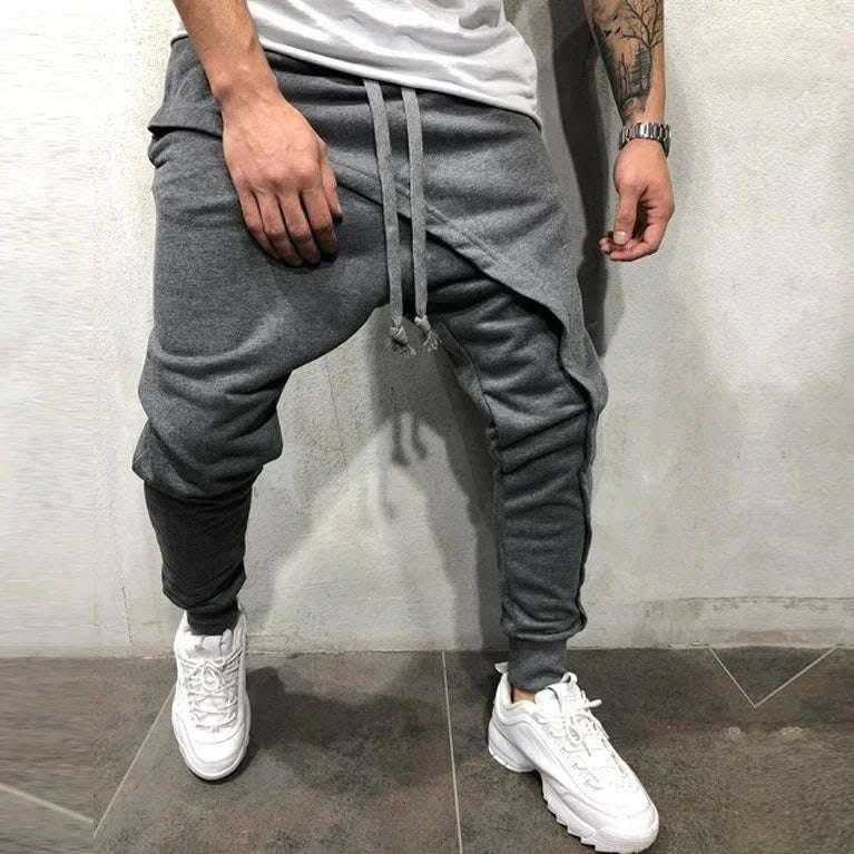 Men's layered jogging pants hip-hop drawstring pants