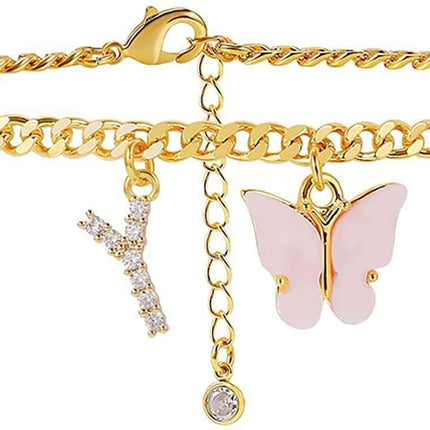Butterfly Letter Feet Chain Fashion Inlaid Diamond Letter Acrylic Fendax 0