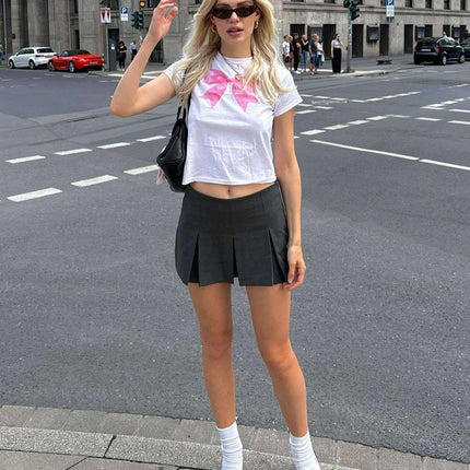 Fashion Sexy Hot Girl Crop-top Short Sleeve T-shirt Solid Color Printing Fendax 0