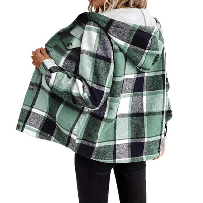Long Sleeve Casual Plaid Hooded Jacket