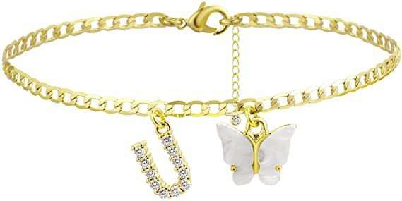 Butterfly Letter Feet Chain Fashion Inlaid Diamond Letter Acrylic Fendax 0