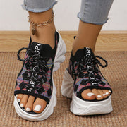Trendsi 0 Black / 35 Fashion Hollowed-out Mid Heel Mesh Women's Sports Style Soft Back Thick Back Sandals