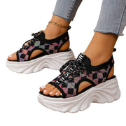 Trendsi 0 Fashion Hollowed-out Mid Heel Mesh Women's Sports Style Soft Back Thick Back Sandals