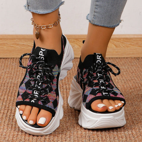 Trendsi 0 Fashion Hollowed-out Mid Heel Mesh Women's Sports Style Soft Back Thick Back Sandals