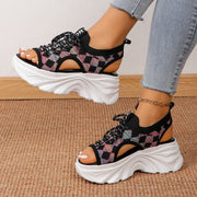 Trendsi 0 Fashion Hollowed-out Mid Heel Mesh Women's Sports Style Soft Back Thick Back Sandals