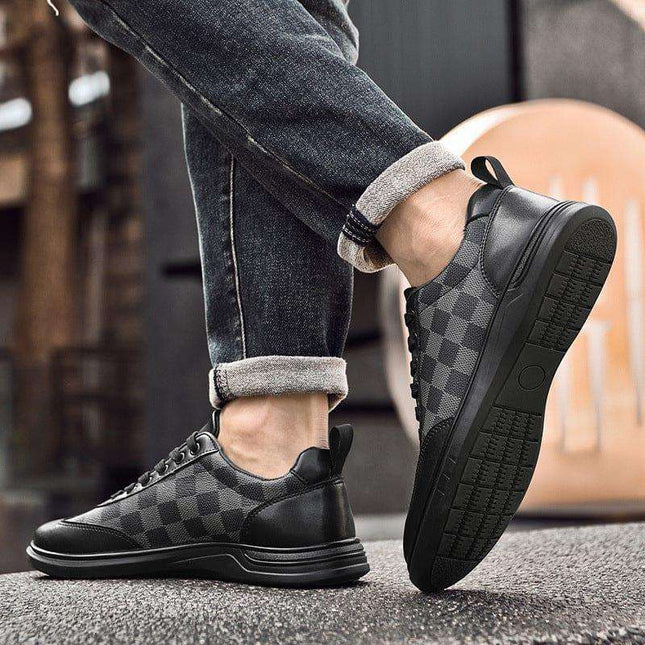 Fashion Low Top Plaid Cowhide Flat Casual Shoes Fendax 0