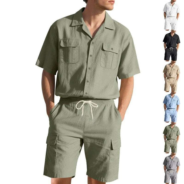 Men's Casual Solid Color Short Sleeve Shorts Suit Fendax 0