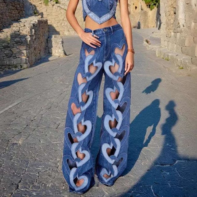 High Waist Hollowed Heart Shape Wide Leg Jeans Fendax 0