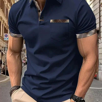Season New Men's Short Sleeve Fashion Plaid Colorblock T-shirt Fendax 0