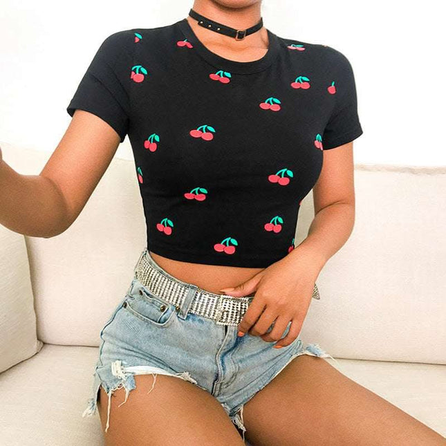 Black Cherry Summary Crop Top Tee Kawaii Shirt Women Fendax 0