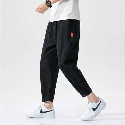 Men's Straight Casual Loose Cotton And Linen Cropped Pants Fendax 0