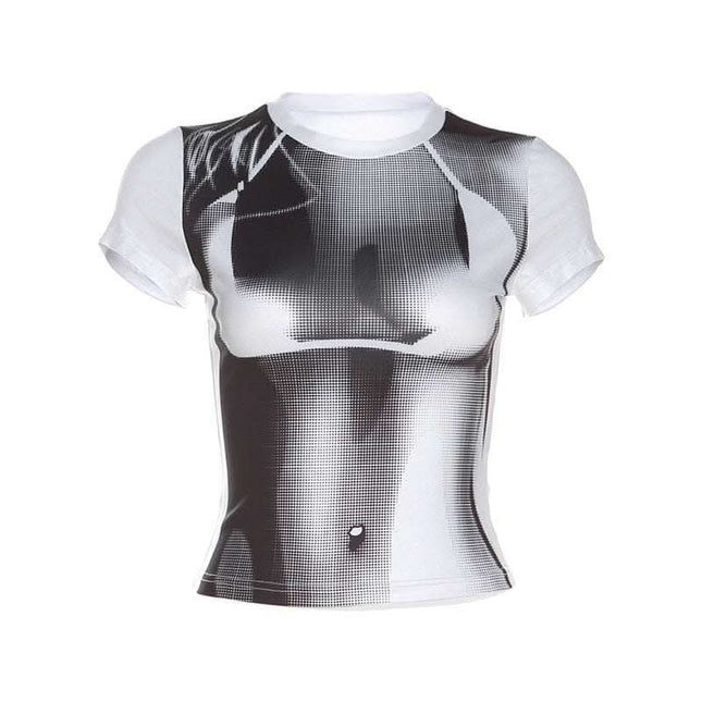 Summer Fashion Personality Hipster Contrast Color Sexy Digital 3D Printing Slim-fit Crop-top Fendax 0