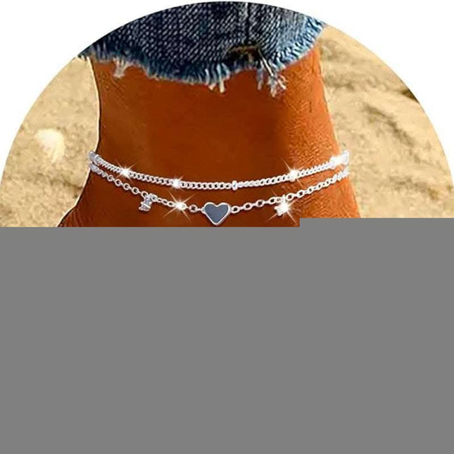 Fashion Heart-shaped Zircon Anklet Women's Waterproof Simple Heart-shaped Fendax 0