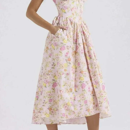 Floral V-Neck Sleeveless Midi Dress with Pockets Fendax Women