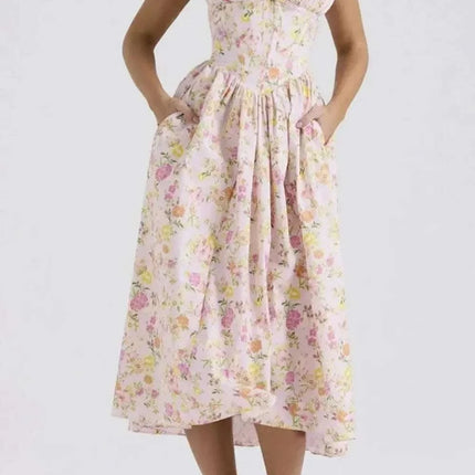 Floral V-Neck Sleeveless Midi Dress with Pockets Fendax Women