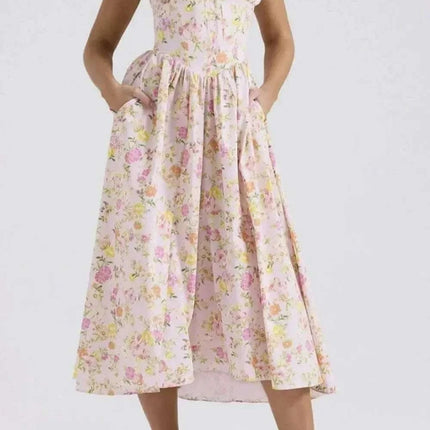 Floral V-Neck Sleeveless Midi Dress with Pockets Fendax Women
