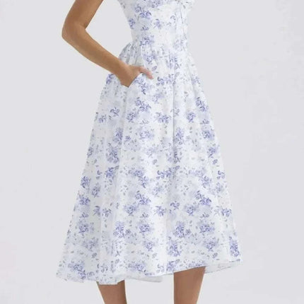 Floral V-Neck Sleeveless Midi Dress with Pockets Fendax Women