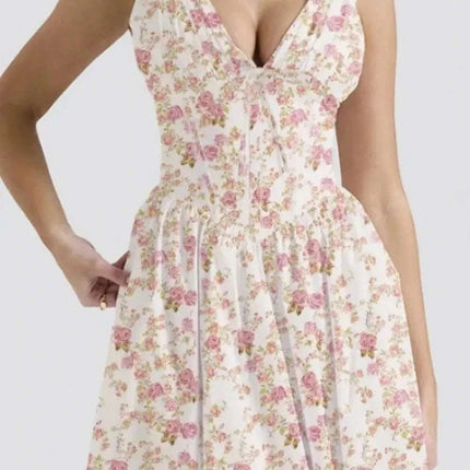 Floral V-Neck Sleeveless Midi Dress with Pockets Fendax Women