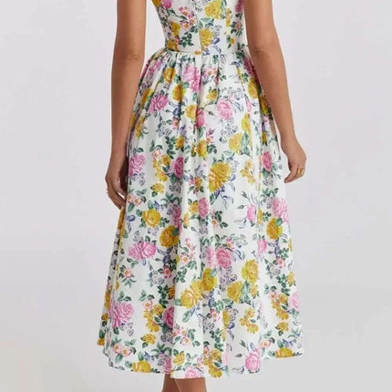 Floral V-Neck Sleeveless Midi Dress with Pockets Fendax Women