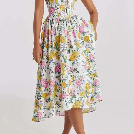 Floral V-Neck Sleeveless Midi Dress with Pockets Fendax Women