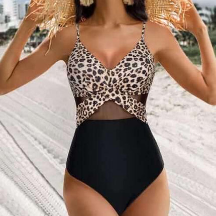 Halter-neck One-piece Swimsuit Summer Solid Color Cross-strap Design Mesh Bikini Beach Vacation Womens Clothing Fendax 4