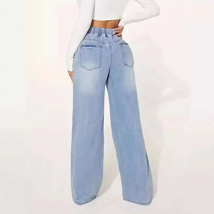 High Waist Drawstring Loose Wide Leg Light Blue Jeans Fendax 0